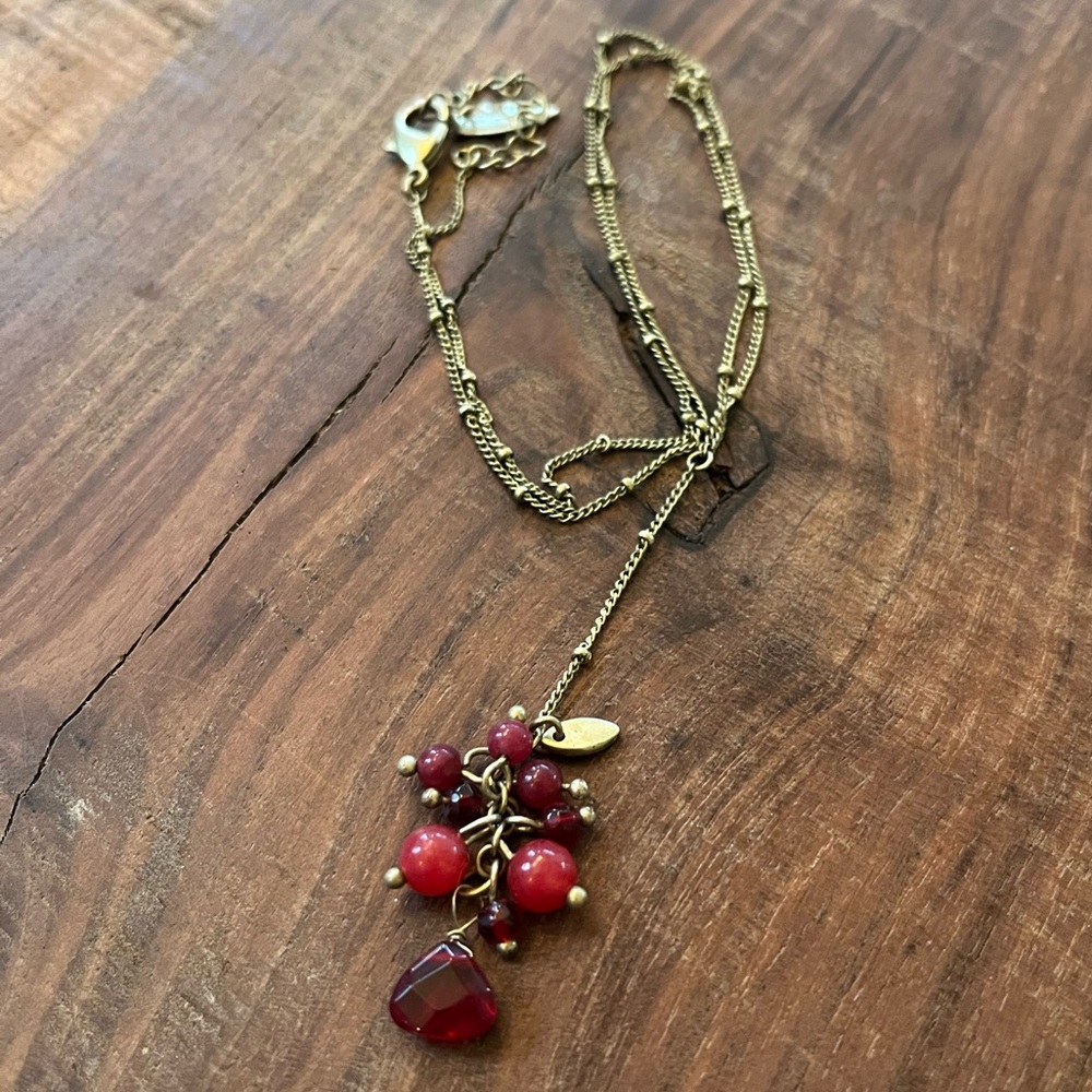 Coldwater Creek necklace long bronze and red